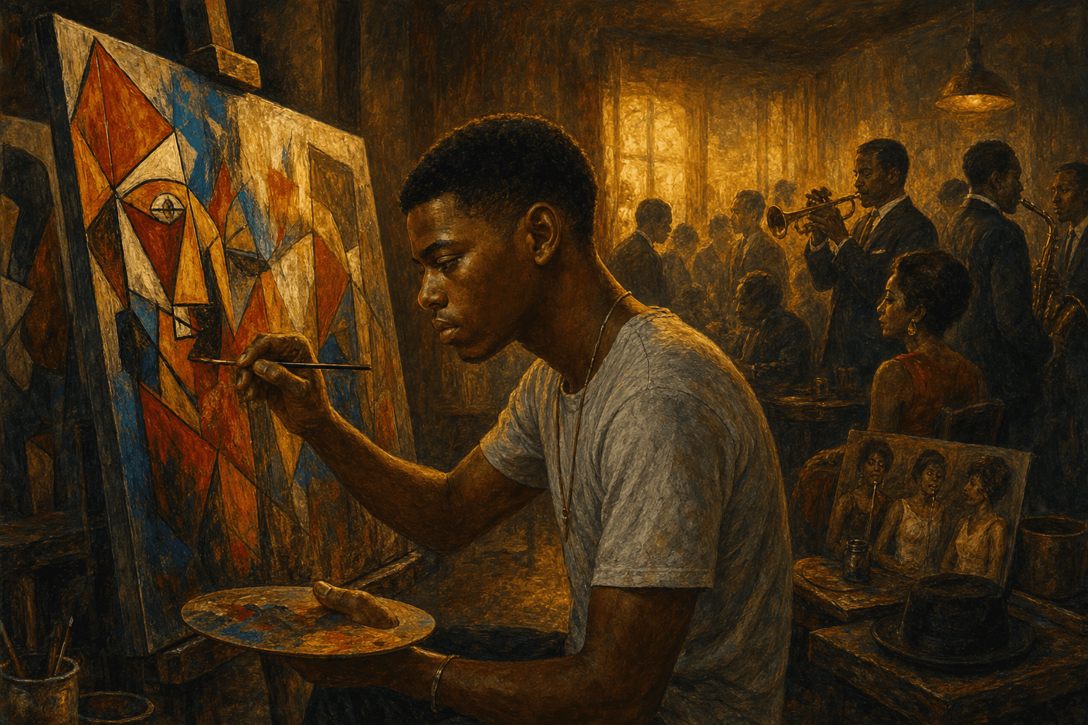 An imagining of his first canvas, painted right before prison.