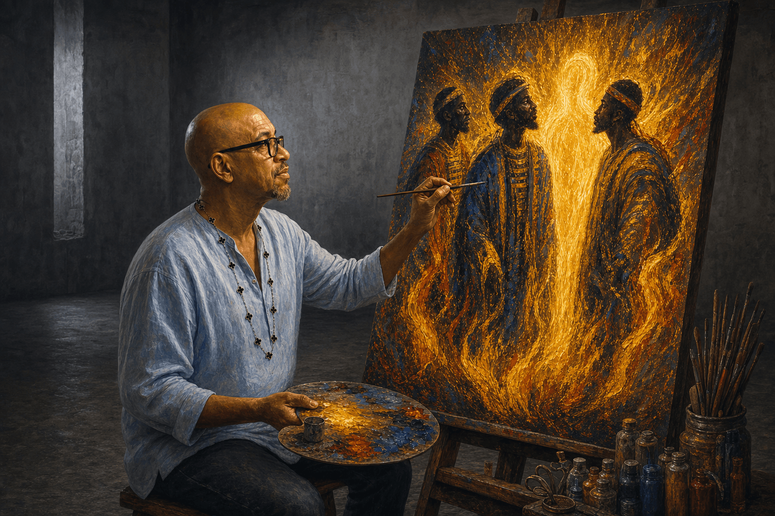 An imagining of the one place he could be alone with God: the canvas.
